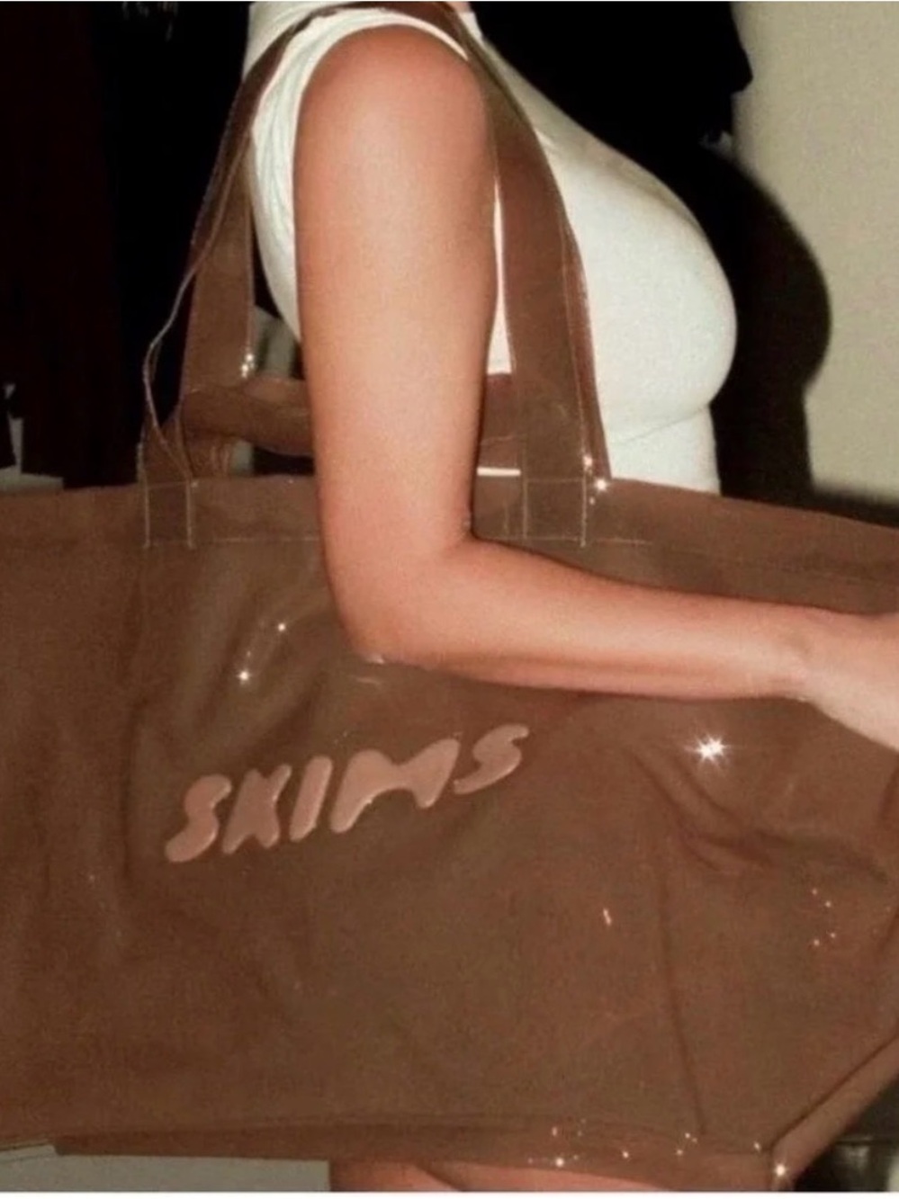SKIMS Brown Clear Tote with Branded Script